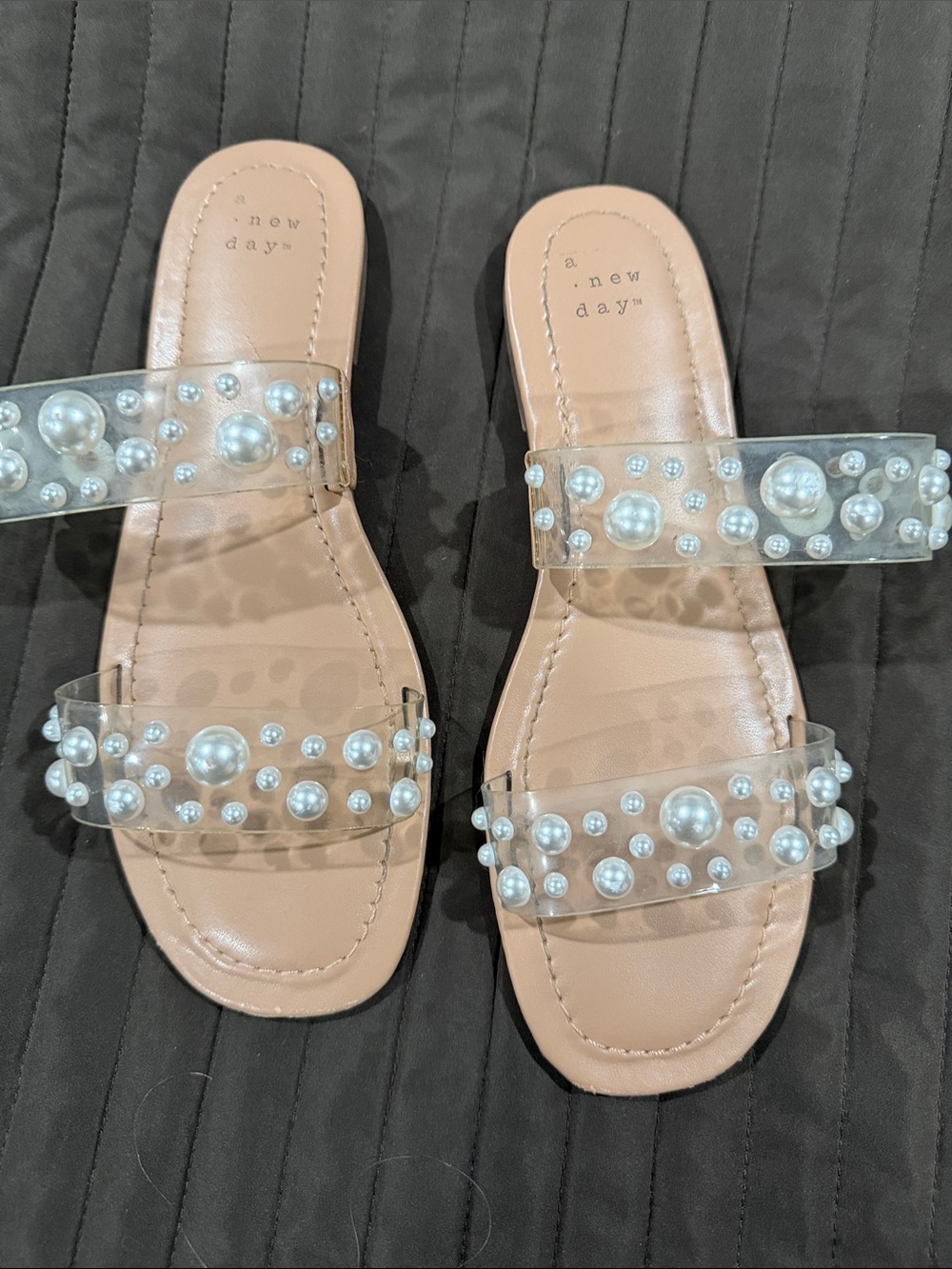 a new day Clear Pearl-Embellished Slide Sandals - Nude